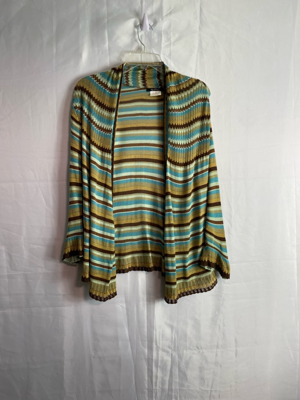 NIC+ZOE Striped Open-Front Cardigan in Teal, Brown, Cream